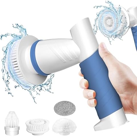Electric Spin Scrubber, IEZFIX Electric Cleaning Brush Bathroom Shower Scrubber Cleaner Brush for Tub/Tile/Floor/Sink/Window with 4 Scrub Brush Heads X01 Blue Cover