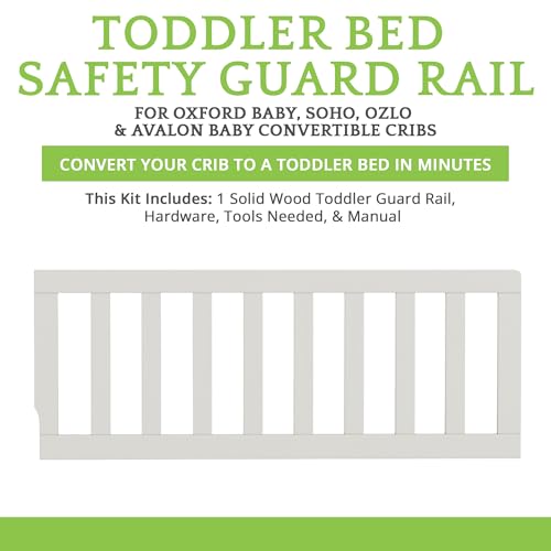 Image of Toddler Bed Safety Guard Rail for Oxford Baby, Soho, Ozlo & Avalon Baby Convertible Cribs - Solid Wood Rail for Toddler Bed Conversion - Safety Rails for Children (Barn White, Option 2)