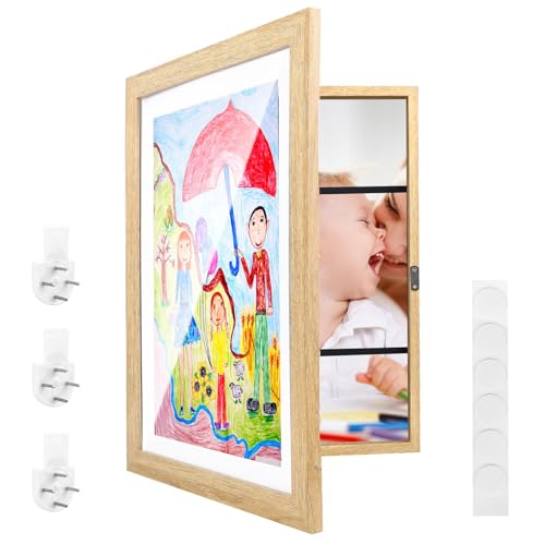 Bilderrahmen Kinderzeichnungen A3 Set 34X46cm Frontöffnung Holzfotorahmen Aufklappbar Kunstfoto Rahmen Kinder Kunst Bilderrahmen für Kinderzeichnungen Kunstprojekte Schule Zuhause Büro