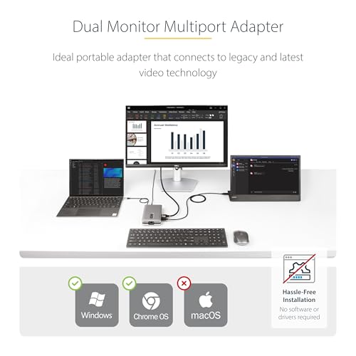 Image of StarTech.com USB-C Docking Station for Windows and ChromeOS, Dual Monitor 4K 60Hz USB-C /HDMI or 1080p VGA, HDR10, USB 10Gbps Hub, 100W Laptop Charging, GbE - TAA