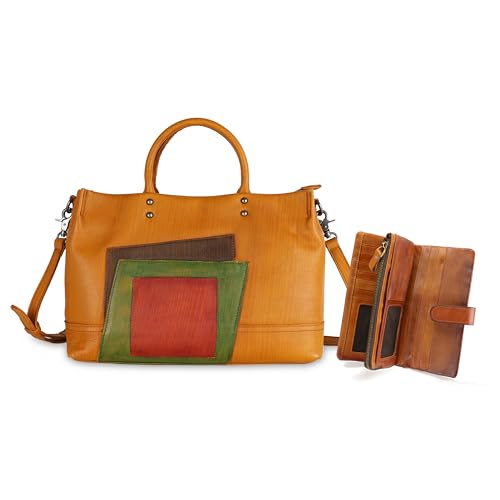 LETEULO Women's RFID Blocking Clasp Wallet Vintage Hand Rubbing Wallets Organizer (Brown) AND Women Leather Shoulder Bag Vintage Shoulder Bag(Brown)