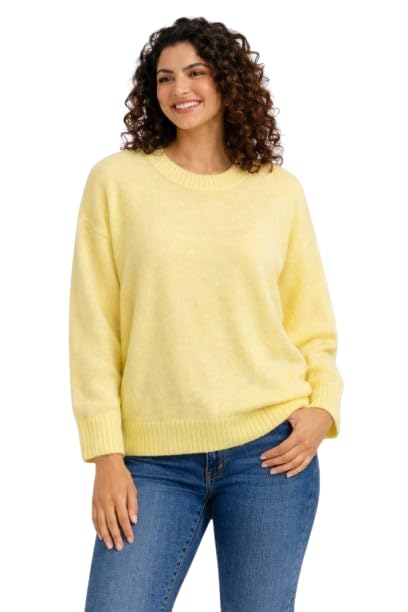 nobarr Women's Lemon Yellow Oversized Knit Sweater | Crew Neck Relaxed Fit Winter Pullover-picture-20