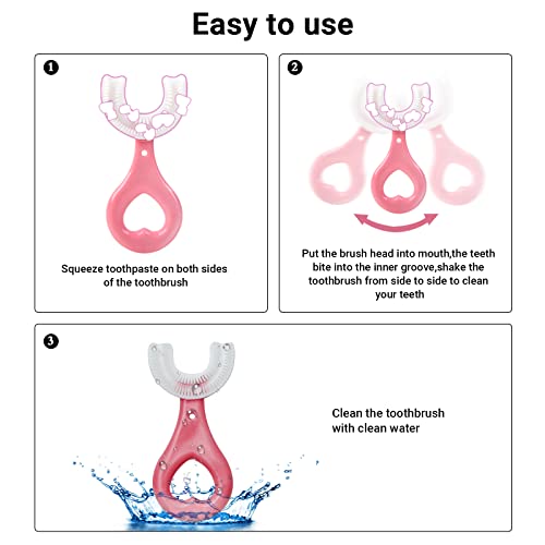 CaiTang 2 U-vormige tandenborstels voor kinderen, siliconen tandenborstel voor kinderen van 2 tot 12 jaar, handmatige tandenborstel in U-vorm met siliconen borstels, volledige gebitsreiniging (roze + blauw) - Image 8