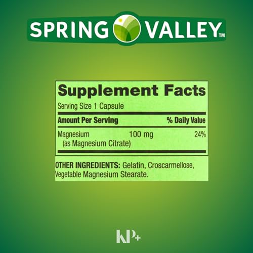 Spring Valley, Magnesium Citrate 100mg, 100 Count Rapid-Release Capsules, Magnesium Citrate, Bone Health Dietary Supplement Bundle with Pill case, (Pack of 1)