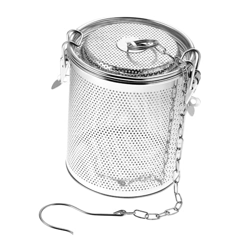 Yardwe Stainless Steel Stewed Basket - Cooking Strainer for Seasonings Spice Infuser with Long Chain Hook Ideal for Soups and Broths (5.51 X 5.11 X 4.72 Inch)