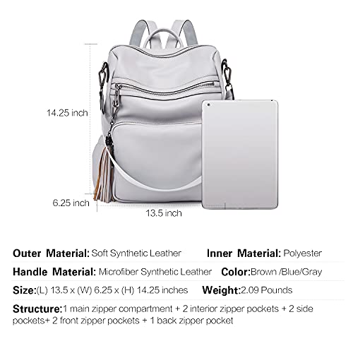 Image of Backpack Purse For Women Fashion Leather Designer Travel Large Ladies Shoulder Bags with Tassel Gray