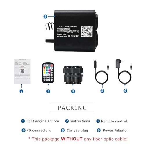 Image of AKEPO 20W Dual-Head Dual-Color Fiber Optic Light Source, Twinkle+APP Control + Same or Different Color + Music Activated+28-Key Remote for Car Headliner Star Home Star Ceiling Kit