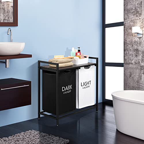 Finnhomy Laundry Hamper, Double Hampers For Laundry, Pull-Out And Removable Clothes Hamper With 2 Colors, Oxford Fabric, Laundry Sorter, Laundry Basket Organizer With Metal Frame, Grey And Black #TOP3