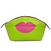 ILI LEATHER ZIP TOP COSMETIC/MAKE UP CASE WITH LIPS (leaf/hotpink)