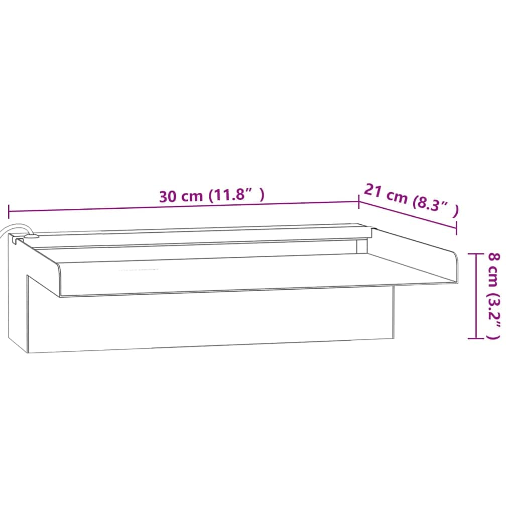 Element wodospadu ze stali nierdzewnej 30 cm z diodami RGB LED, fontanna ogrodowa, do stawu, tarasu, balkonu, wewnątrz i na zewnątrz, fontanna pokojowa z relaksującym pluskiem