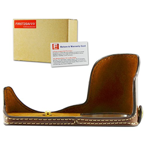 First2Savvv Xjpt-A5100-D10 Dark Brown Leather Half Camera Case Bag Cover Base For Sony Alpha 5100.A5100.Ilce5100.Alpha 5000.A5000.Ilce5000 + Cleaning Cloth #TOP5