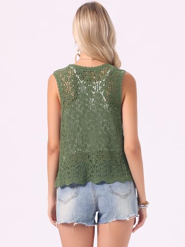 Image of Allegra K Women's Floral Crochet Hollow Out Sleeveless Open Front Boho Vest Cardigan