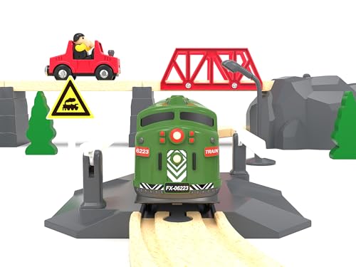 Train Toy Remote Control Locomotive, Motorized Train Set for Wooden Track, Electric Trains with Sound & Lighting Effects Compatible with Thomas, Brio, Chuggington - Image 9
