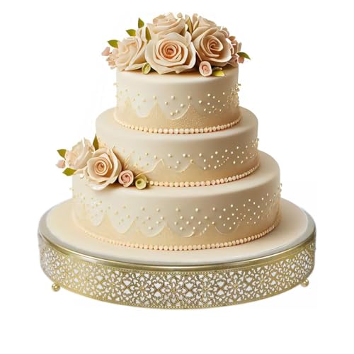 FEICTPOX Cake Stand, Metal Round Cupcake Dessert Stand Cake Display Holder Cookies Fruit Serving Tray Decor for Wedding Party Birthday Baby Showers Anniversary (16in, Gold) by FEICTPOX - Used condition - US$34.79