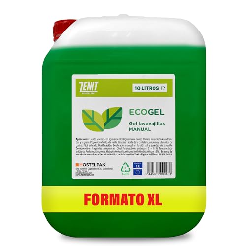 Hostelpak | 10 l | Detergente lavavajillas manual EcoGel | lavavajillas a mano | detergente liquido