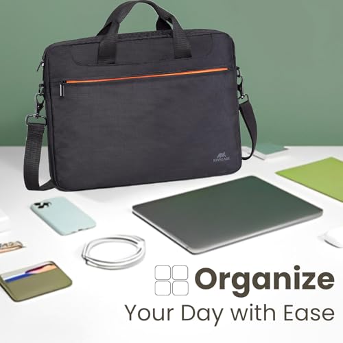 Image of RivaCase Regent 8033 Black Laptop Bag 15.6 inch Inches Smart Design Durability for both Versatility and Style Briefcase for Macbook Laptop with Smart Organizer, Professional Bag for Business, Work, Travel