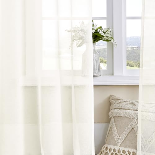 Image of White Sheer Curtains 84 inch Length 2 Panels Set, Airy Soft-Touching Rod Pocket Voile Drapes for Living Room /Bedroom, Sheer Curtain Panels Set 84 inch Inches Long, Light Filtering, Each 52 inch W x 84 inch L