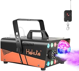 Fog Machine, HAKUTA 600W Smoke Machine with Disco Ball Lights and LED RGB Lights, 2300 CFM Spray with Auto Spray Function, Great for Halloween, Christmas, Wedding, Stage Performance and Parties