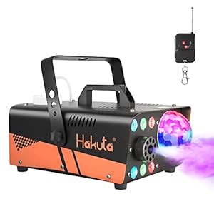 HAKUTA Máquina de Humo con bola de discoteca y luces LED RGB, 600 W Fog Machine, 2300 CFM Spray con función de pulverización automática,para Halloween, Navidad,boda,rendimiento de escenario y fiestas