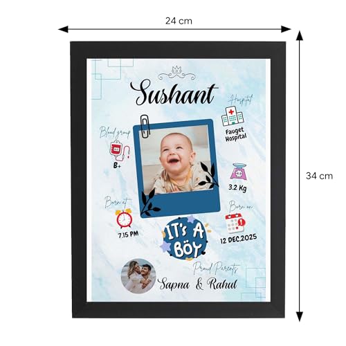 Image of ASHVAH Customized Collage New Born Baby Photo Frame with Photo Upload for Boy with Parents and Birth Details - 131
