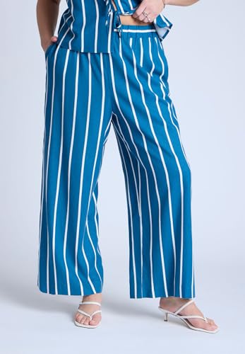 ELOQUII Women's Plus Size Wide Leg Striped Linen Blend Pant2