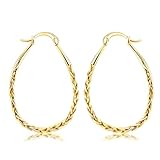 Pendientes de aro ovalados para mujer, de plata de ley, grandes, hipoalergénicos, trenzados, ligeros, gruesos para orejas sensibles, aretes de moda, regalos para Navidad, Plata de ley, Sin piedra