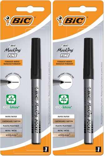 BIC Marking Fine ECOlutions Marqueur Permanent à Pointe Conique Fine - Noir, Blister de 1 (Lot de 2)