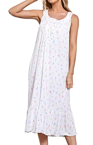 Image of MZROCR Cotton Nightgowns for Women Soft Sleeveless Night Gown for Adult Women Ruffle Sleepwear