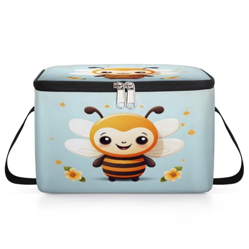 GzLeyigou Bee Lunch Bags for Women Men 9 Cans, Hot & Cold Food Delivery Bag Insulated Grocery Bag Insulated Lunch Box Lovely Bee Cooler Bag for Office Work Picnic Beach