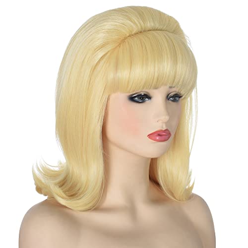 Morvally Blonde Beehive Wig With Retro Bangs For Women 60S 70S Pinup Bouffant Wigs For Vintage Costume Cosplay Halloween Party #TOP1