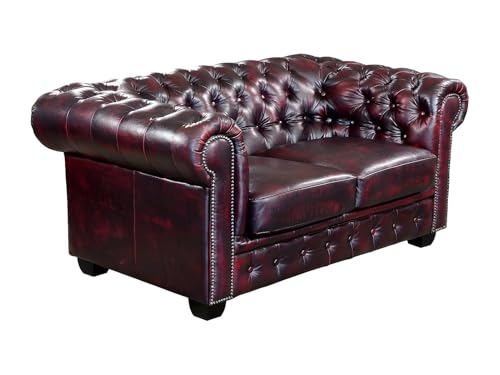 Vente-unique Chesterfield Ledersofa 2-Sitzer Brenton - Vintage Leder - Rot-Schwarz