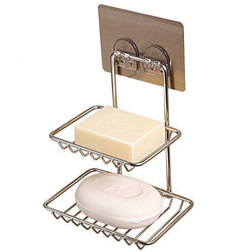 MADHAV TRADERS Seller Wall Mounted Double Layer soap Dish Holder Stainless Steel Wall Hanging Soap Storage Rack for Kitchen Bathroom-with Self Adhesive Magic Sticker (Silver) (B0B5DSQZWZ) Amazon Price History, Amazon Price Tracker
