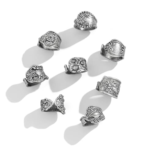PINK TOWN Vintage Knuckle Rings Set for Women Bohemian Retro Hollow Carved Flower Rings Boho Stackable Chunky Rings Set Y2k Ring Statement Rings Vintage Bohemian Style Jewelry for Women3