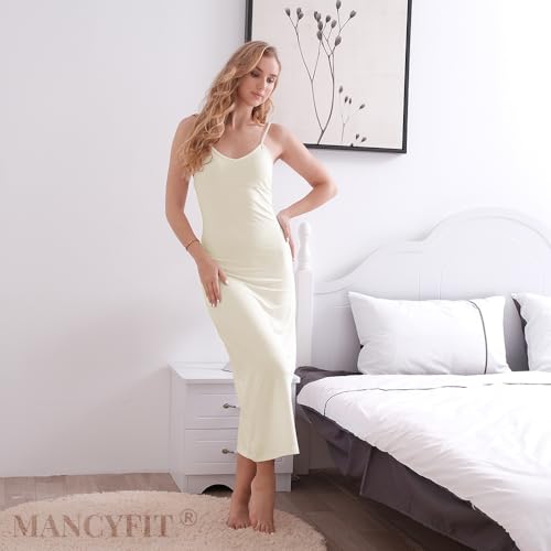 Image of MANCYFIT Long Slips for Under Dresses Full Length Adjustable Spaghetti Strap Nightgown