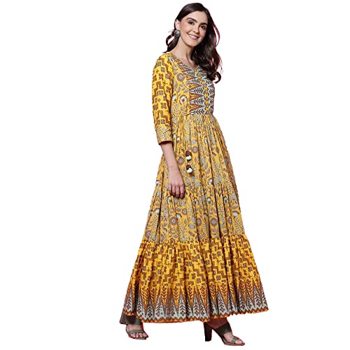 Image of BIBA Cotton Printed Flared Casual Dress