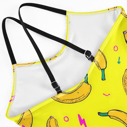 Girls Swimsuit Banana Yellow Background Pattern One Piece Swimwear4