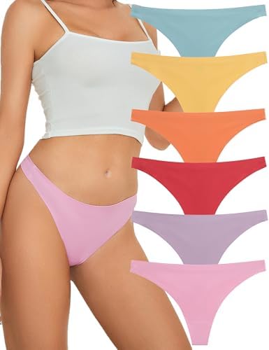 Womens Underwear, Seamless Thongs, Soft and Breathable, Thongs for Women No Show, 6-Pack, Multicolor