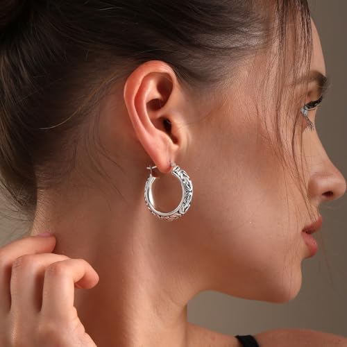 LeCalla Byzantine Earrings for Women | 925 Sterling Silver Byzantine Earrings | Antique Oxidized Click-Top Round Thick Hoop Earrings for Women2