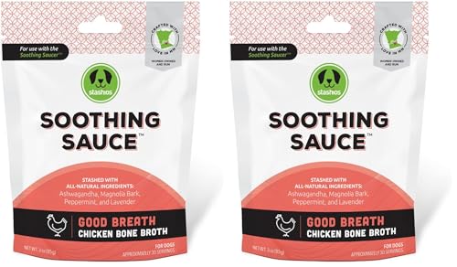 Image of Stashios Soothing Sauce Chicken Bone Broth Good Breath Powder Supplement for Dogs, All Natural Anxiety Relief, Made in The USA, 3 oz (Pack of 2)