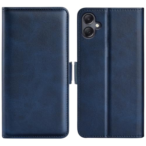 Coque Samsung Galaxy A06 en cuir de vachette véritable bleu à rabat