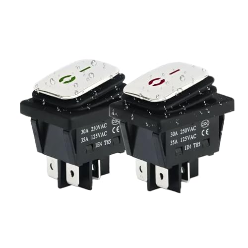 Switian Interrupteur à Bascule Étanche Miniature en Métal KCD4-2pcs SPST ON-OFF 4 Broches 30A 250VAC, LED Rouge/Vert, IP65 pour Équipements...