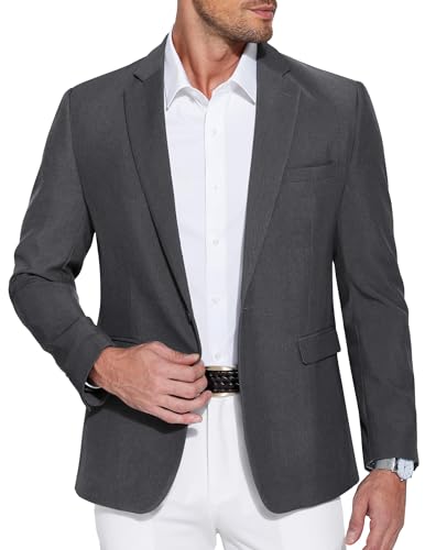 COOFANDY Herren Sakko Sportlich Blazer für Freizeit Sportsakkos Anzugjacken Business Jackett Anzug EIN Knopf Einfarbig Blazer Dunkelgrau L
