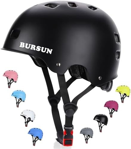 BURSUN Capacete De Bicicleta E Skate Para Crianças 5 A 8 Anos, Jovens Adultos 14 16 Scooter Multiesportiva Ajustável, Bicicleta, Patins, Patins Em Linha, Hoverboard, Longboard, 3 Tamanhos