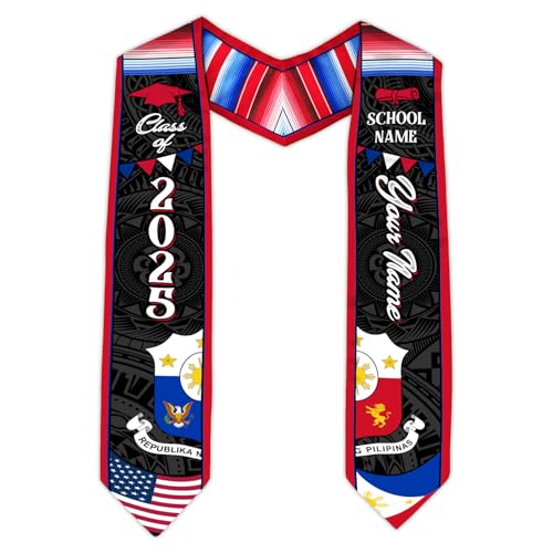 MonkeyVan Custom Philippines Flag Graduation Sash 2025, Filipino Graduation Sash Filipinos American Flag Graduation Stole 2025 Plp 3