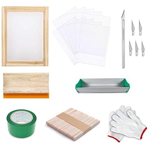 Screen Printing Kit, Runaup Silk Screen Printing Enthusiast Kit Include Screen Printing Frame with 110 White Mesh, Screen Printing Squeegees, Transparency Film Tape Cover