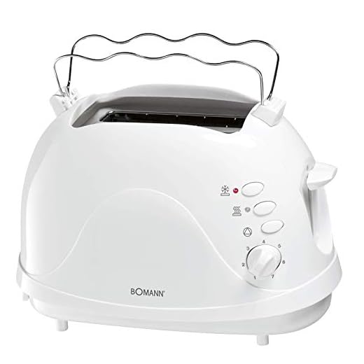 Bomann TA 246, Tostador para 2 Rebanadas, Descongelación, Recalentamiento, Botón Parada Automática, 7 Niveles de Tostado, Calienta Panecillos, 700W, Blanco