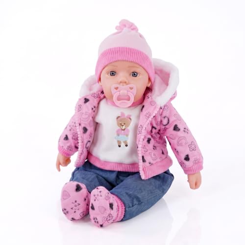BiBi Doll 20 Baby Girl Doll - Large Lifelike Size Soft Body with Dummy & Sounds in Neon Pink Coat Outfit Toy for Boys & Girls Aged 18 Months+