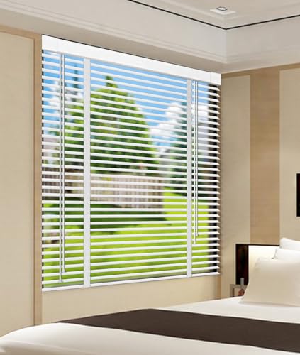 Smart Real Wood Blinds, Wooden Blinds for Windows, Blackout/Heat Insulation Horizontal Venetian Blinds for Indoor Windows. 2 inch Blinds Non-Faux Wood, Custom Size,White,38.5'' W x 73'' H
