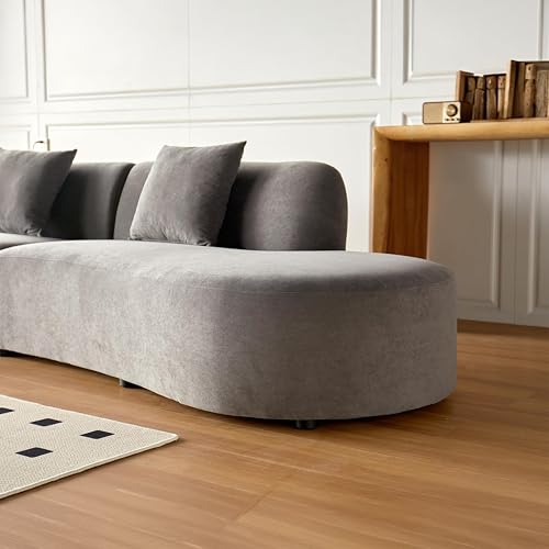 Image of Container Furniture Direct 132 inch Curved Sofa with Throw Pillows, 6 Seater Luxury Velvet Couch with Half Moon Design and High-Density Foam, Ideal for Modern Living Room, Office & Apartment, Grey