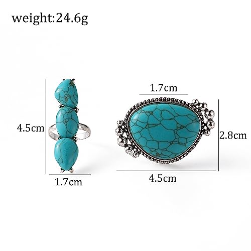 Bague Turquoise 2 Pièces Argent Sterling 925 Bijoux Rétro